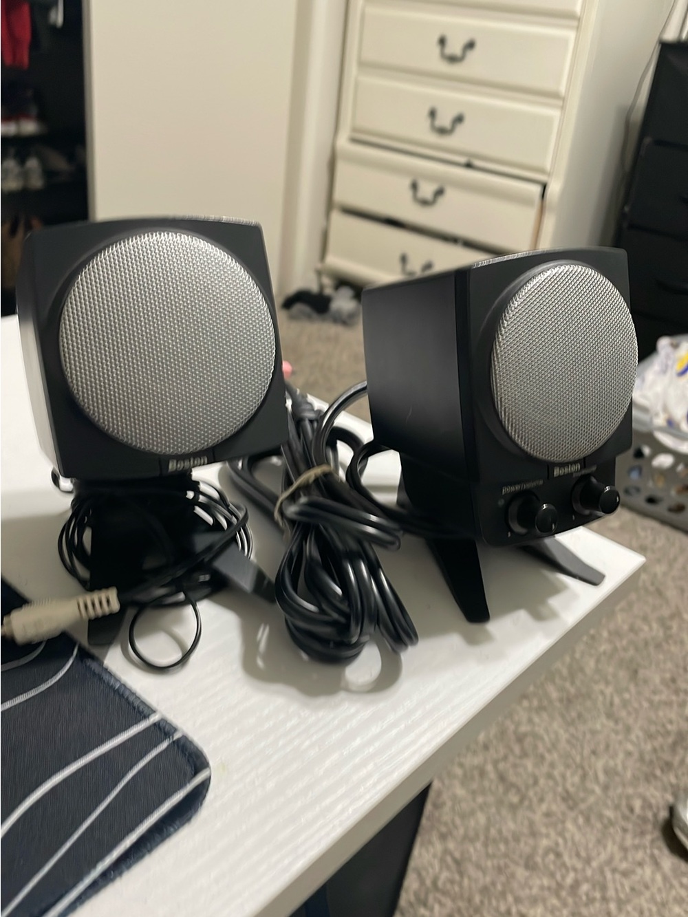 Black Desktop Computer Speakers with Silver Grilles -